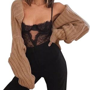 Y2K Rib Knit Cropped Drop Shoulder Shrug Cardigan NWOT